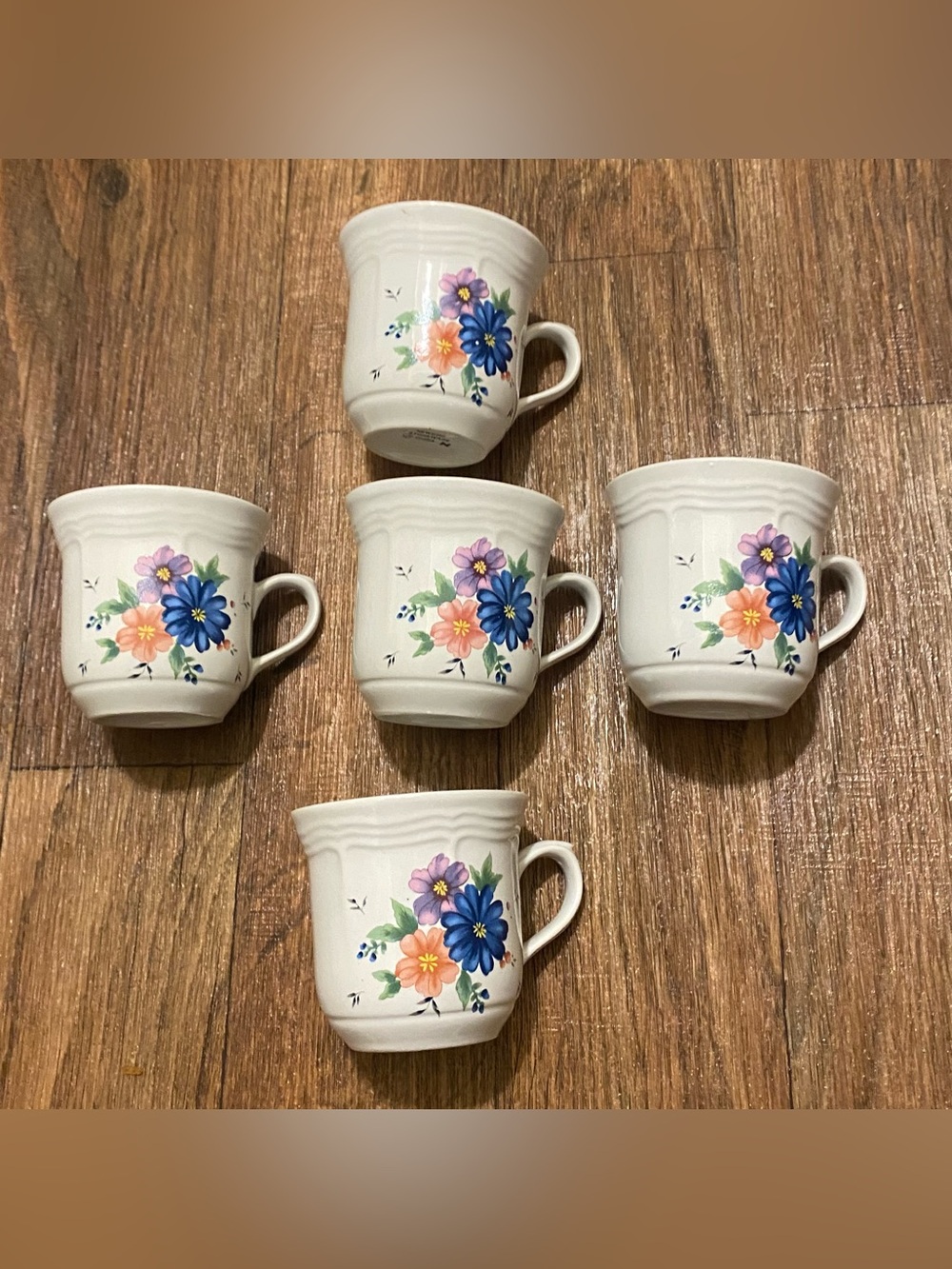 Vtg Set Lot Of 5 Newcor Tea Cups Teacups Provencial Bouquet Floral China Teacup
